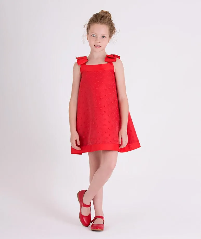 Mama Luma Mädchen Schleife Detailliertes Organza Tupfenkleid in Rot