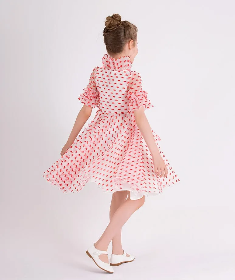 Mama Luma Girls Rüschen-Punkt-Kleid in Rot