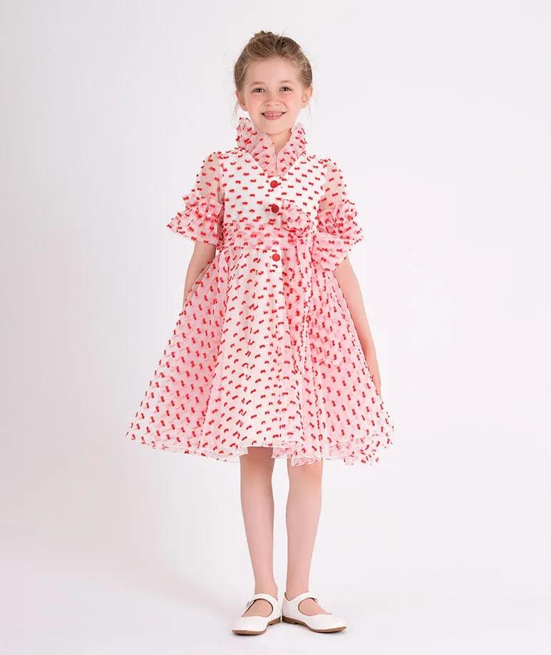 Mama Luma Girls Rüschen-Punkt-Kleid in Rot