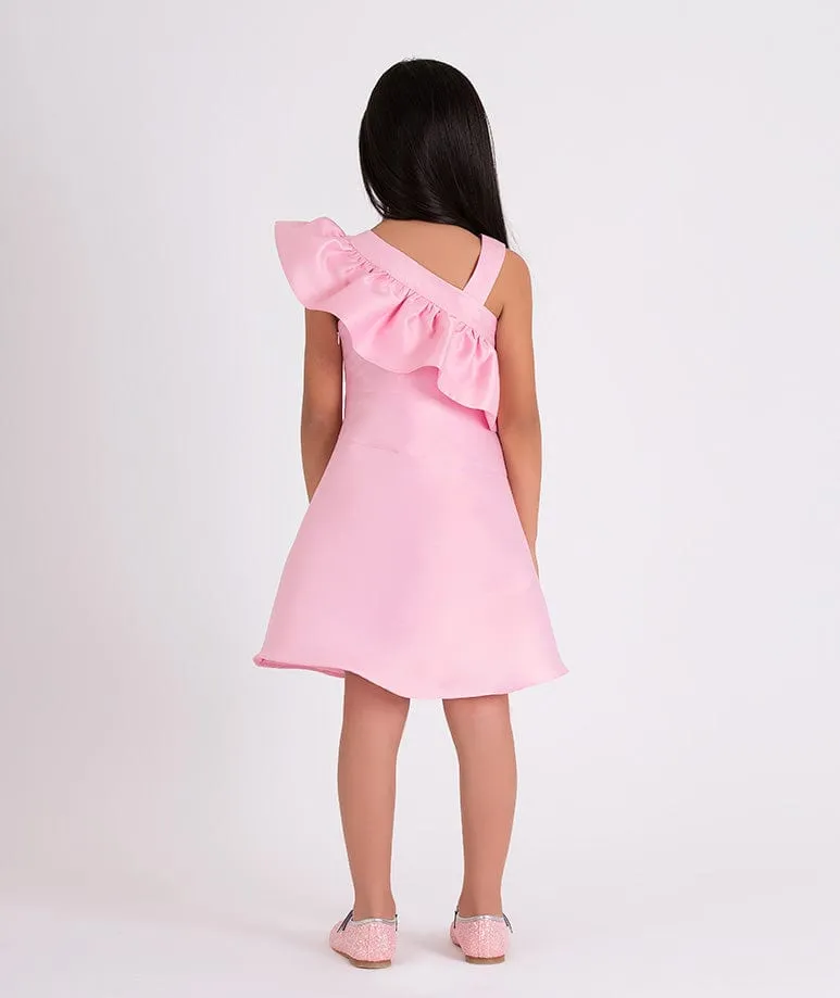 Mama Luma Girls Ein-Schulter Rüschenkleid in Rosa