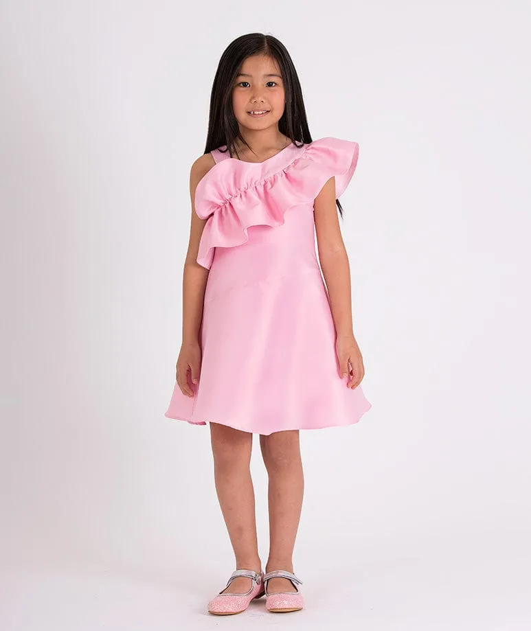 Mama Luma Girls Ein-Schulter Rüschenkleid in Rosa
