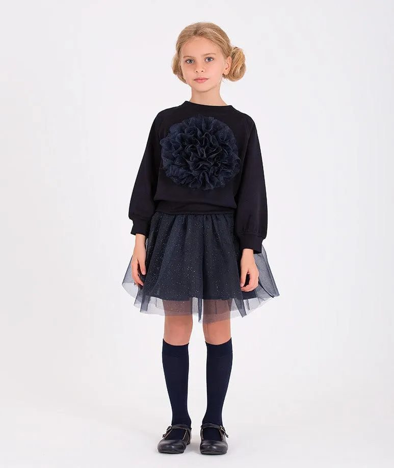 Mama Luma Mädchen Organza Blumenrock in Marineblau