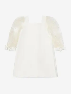 Mama Luma Mädchen Organza Blumenärmel Kleid in Weiß
