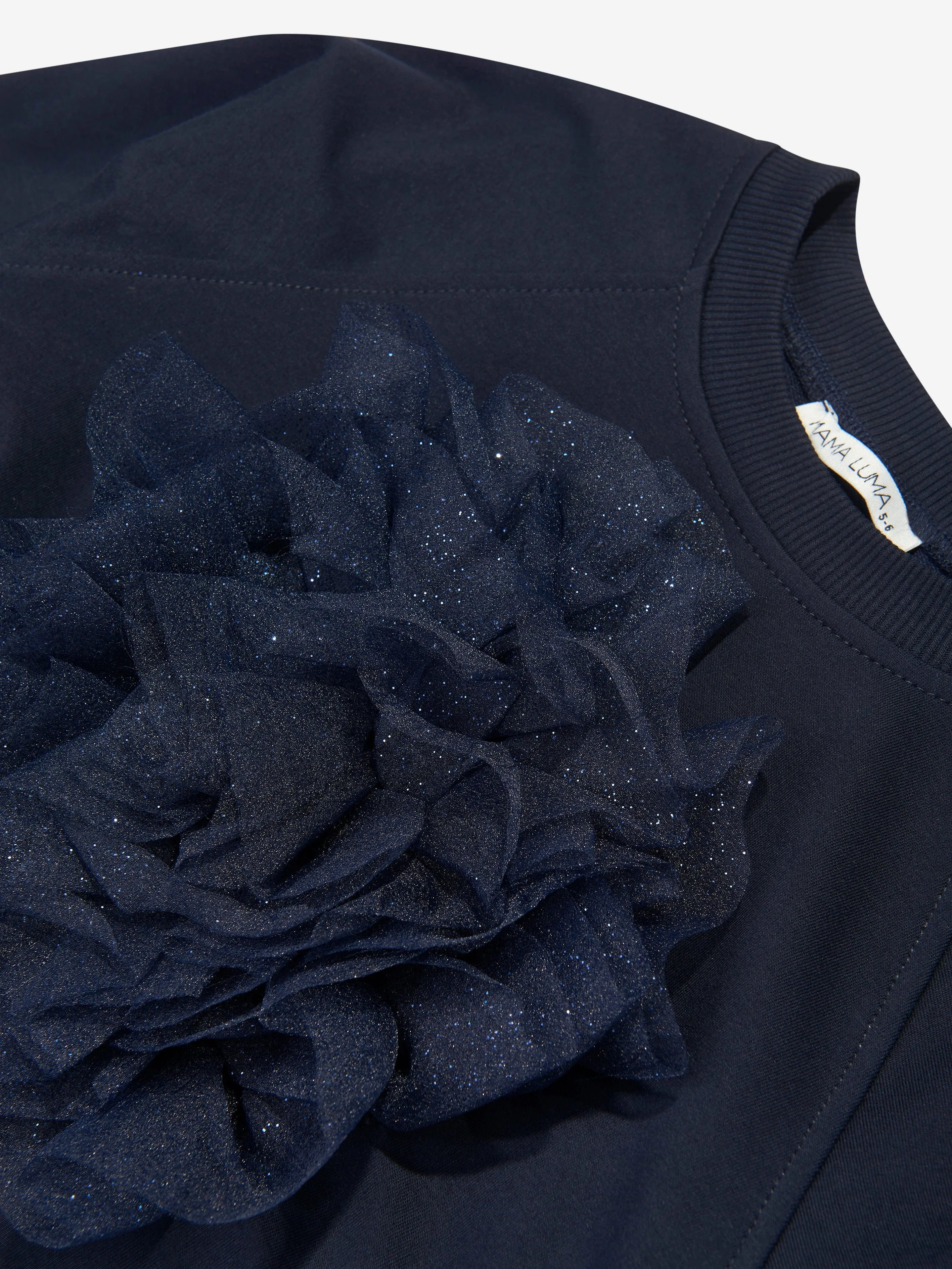Mama Luma Girls Organza Blumen Sweatshirt in Marineblau
