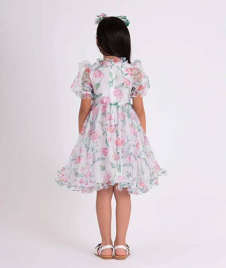 Mama Luma Mädchen Organza Rüschen Rosenkleid in Weiß