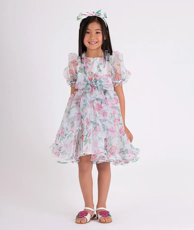 Mama Luma Mädchen Organza Rüschen Rosenkleid in Weiß