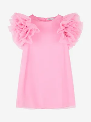 Mama Luma Mädchen Organza Rüschenärmel Kleid in Rosa