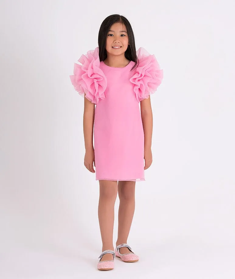 Mama Luma Mädchen Organza Rüschenärmel Kleid in Rosa