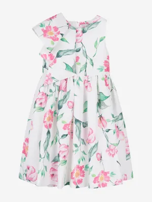 Mama Luma Girls Rüschenkleid mit Blumenmuster in Weiß