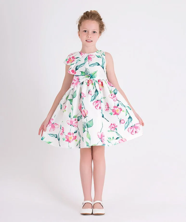 Mama Luma Girls Rüschenkleid mit Blumenmuster in Weiß