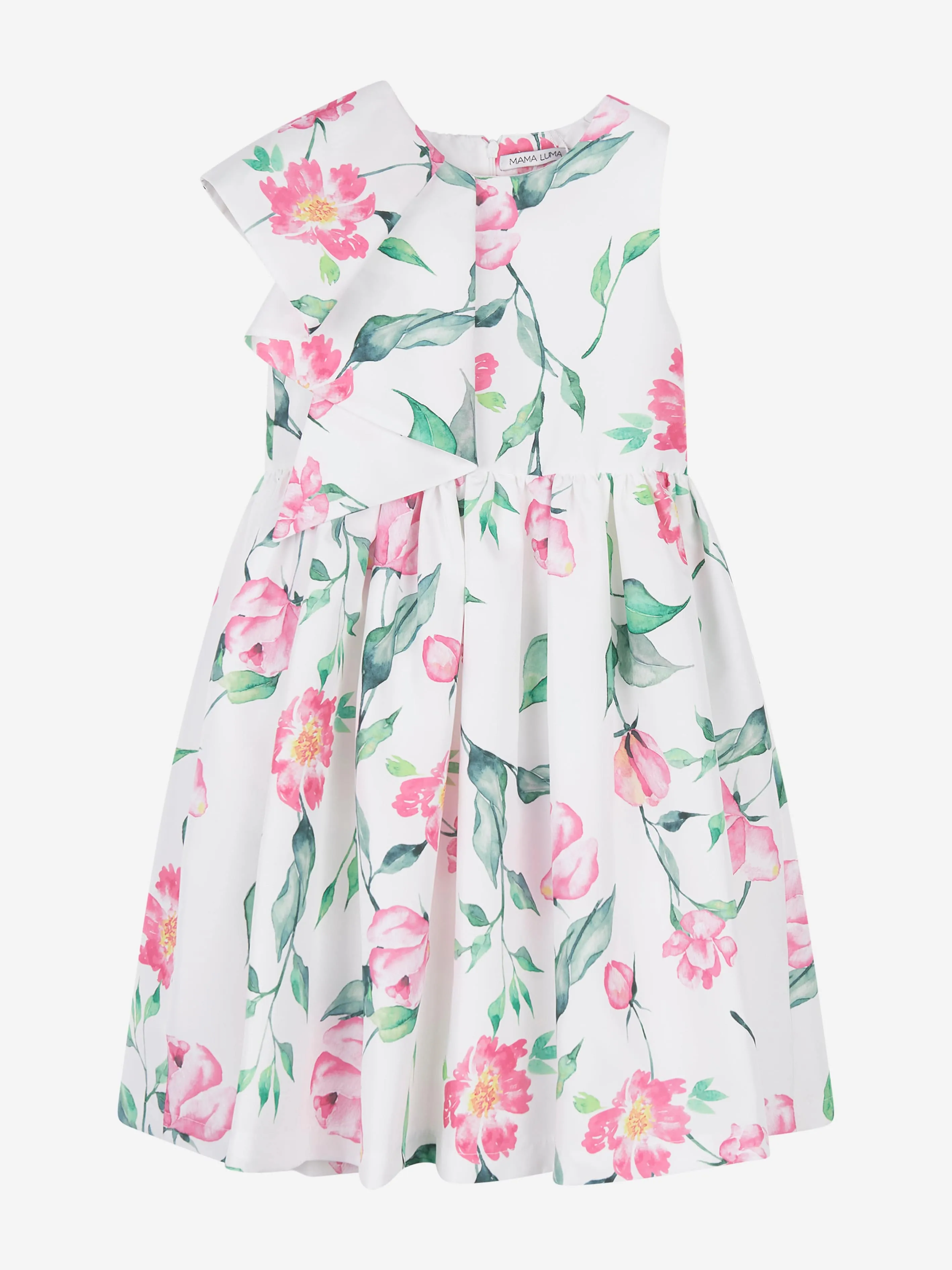 Mama Luma Girls Rüschenkleid mit Blumenmuster in Weiß