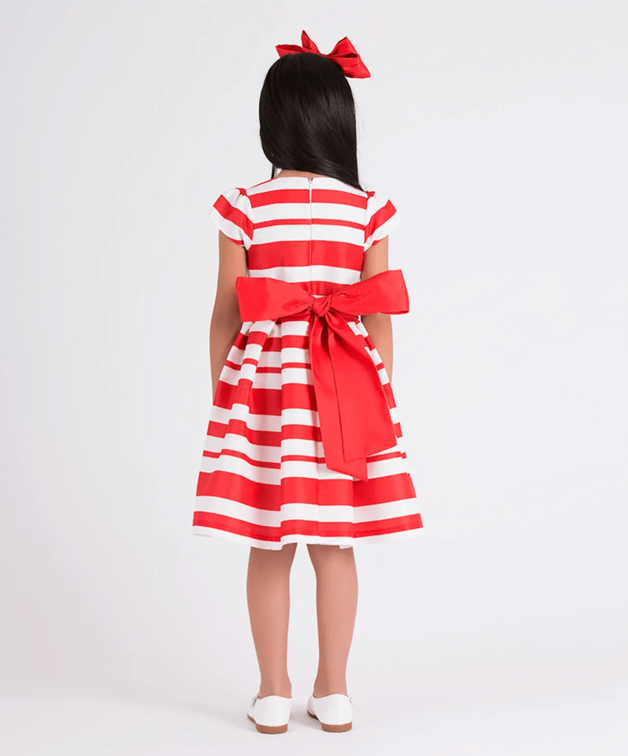 Mama Luma Girls Gestreiftes Klassisches Kleid in Rot