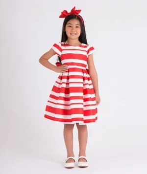 Mama Luma Girls Gestreiftes Klassisches Kleid in Rot