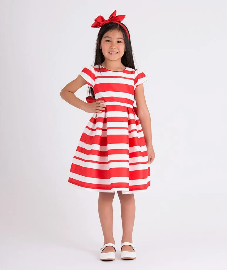 Mama Luma Girls Gestreiftes Klassisches Kleid in Rot