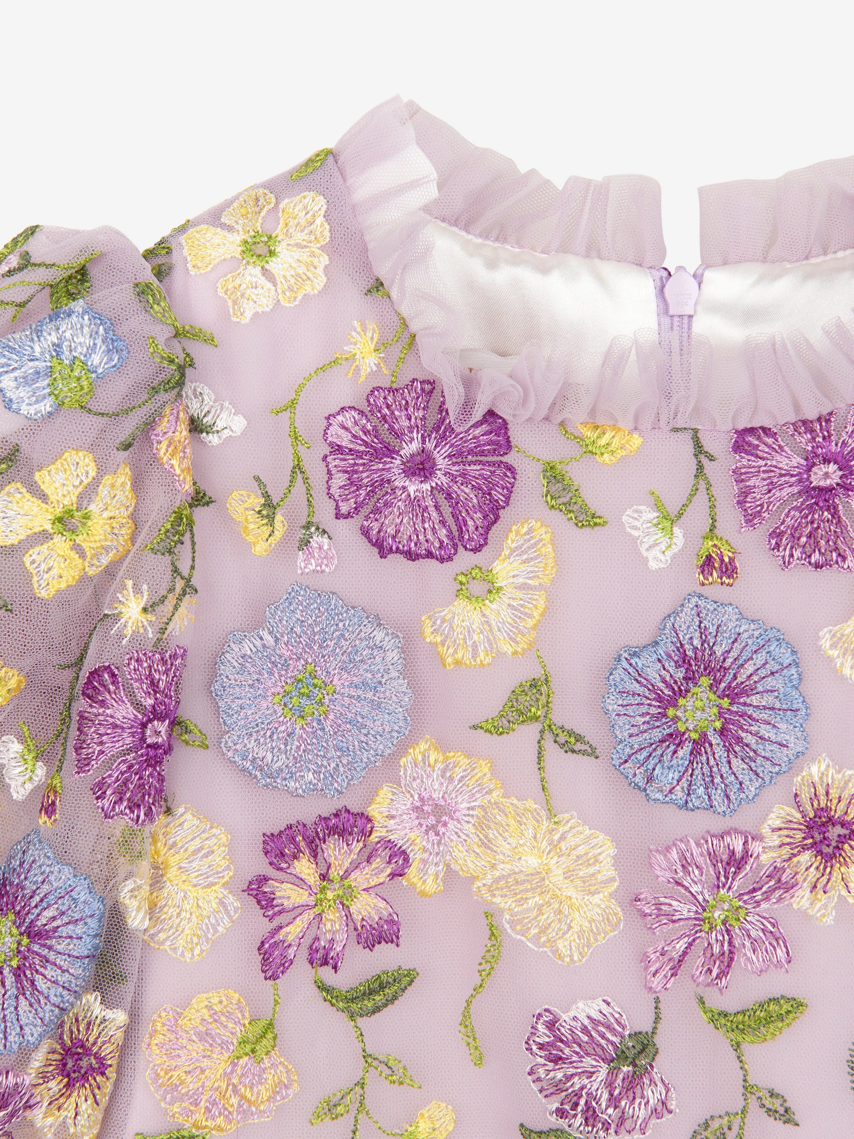 Marchesa Mädchen Blumenbesticktes Tüllkleid in Mehrfarbig