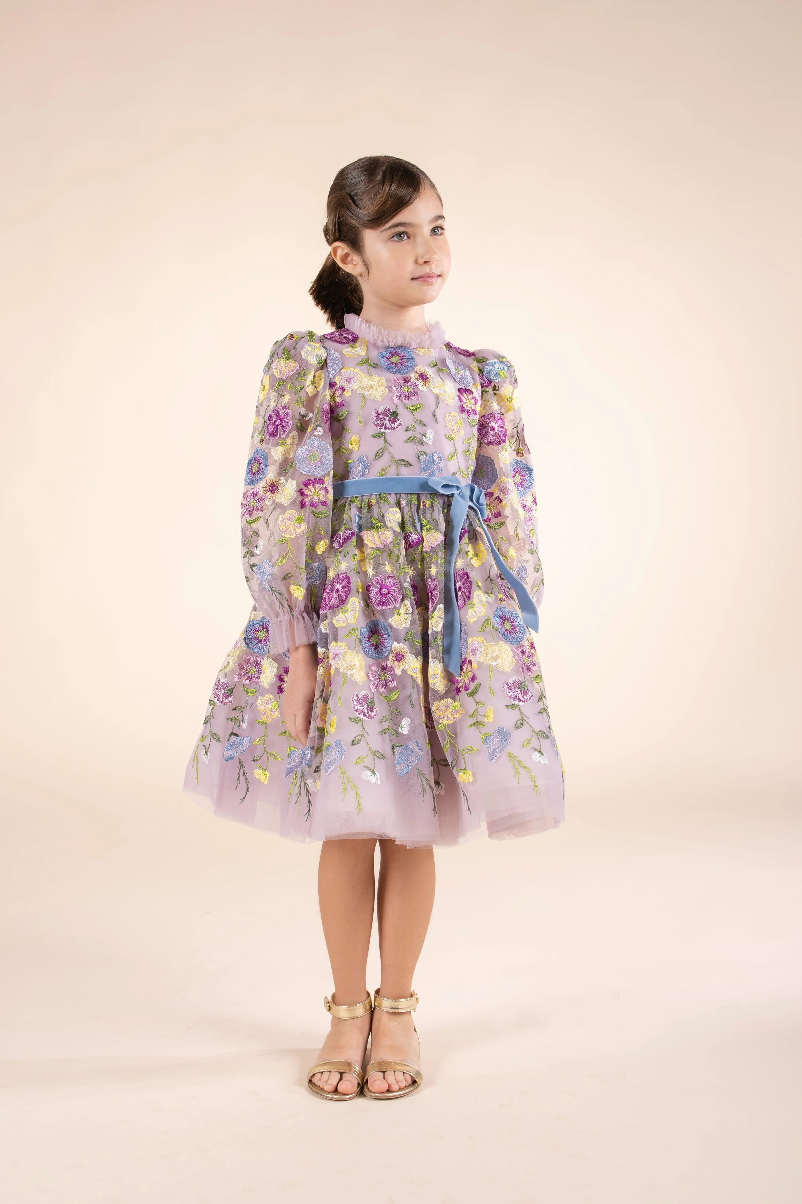 Marchesa Mädchen Blumenbesticktes Tüllkleid in Mehrfarbig