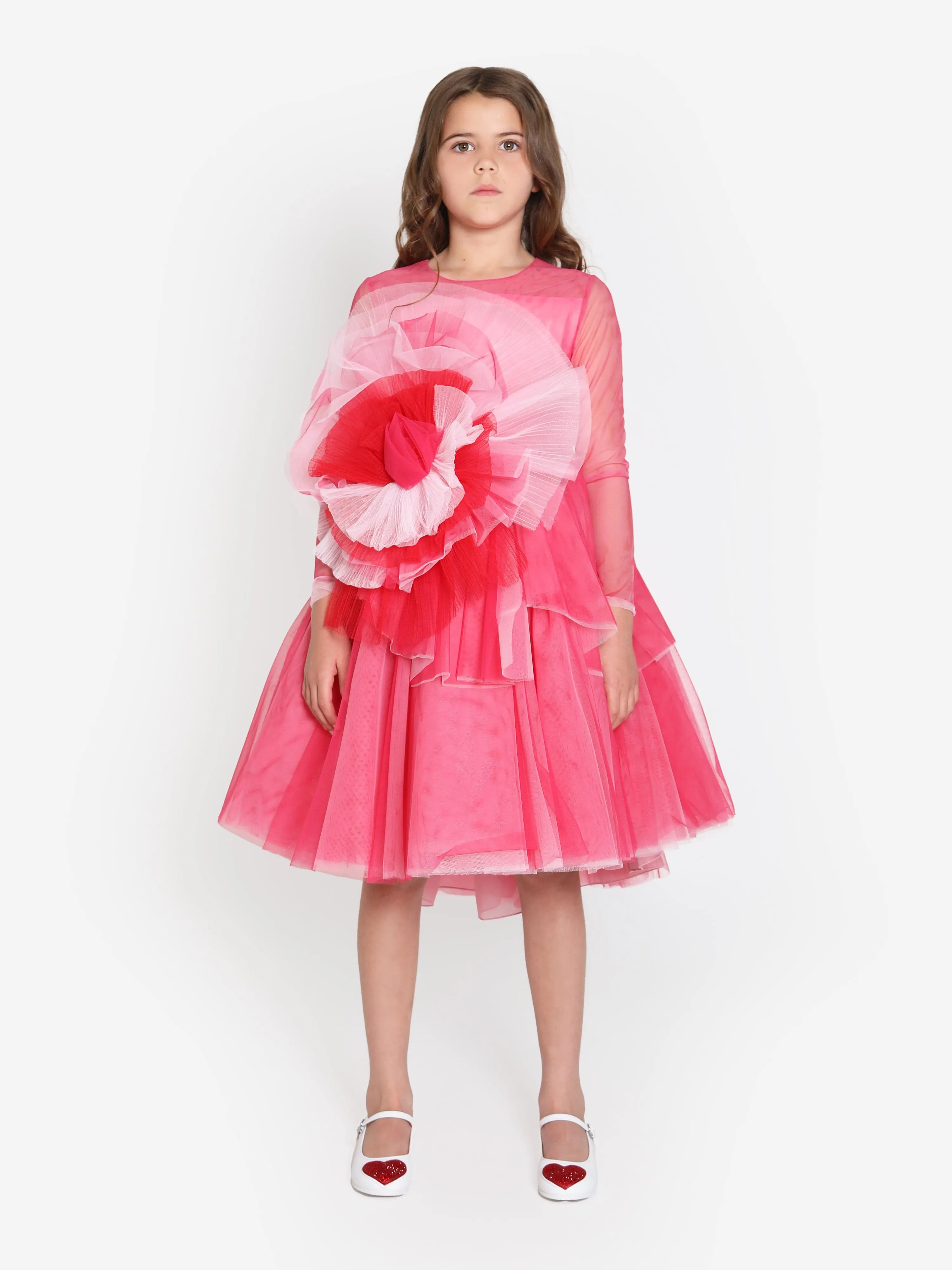 Marchesa Girls Volant Tüllkleid in Rosa