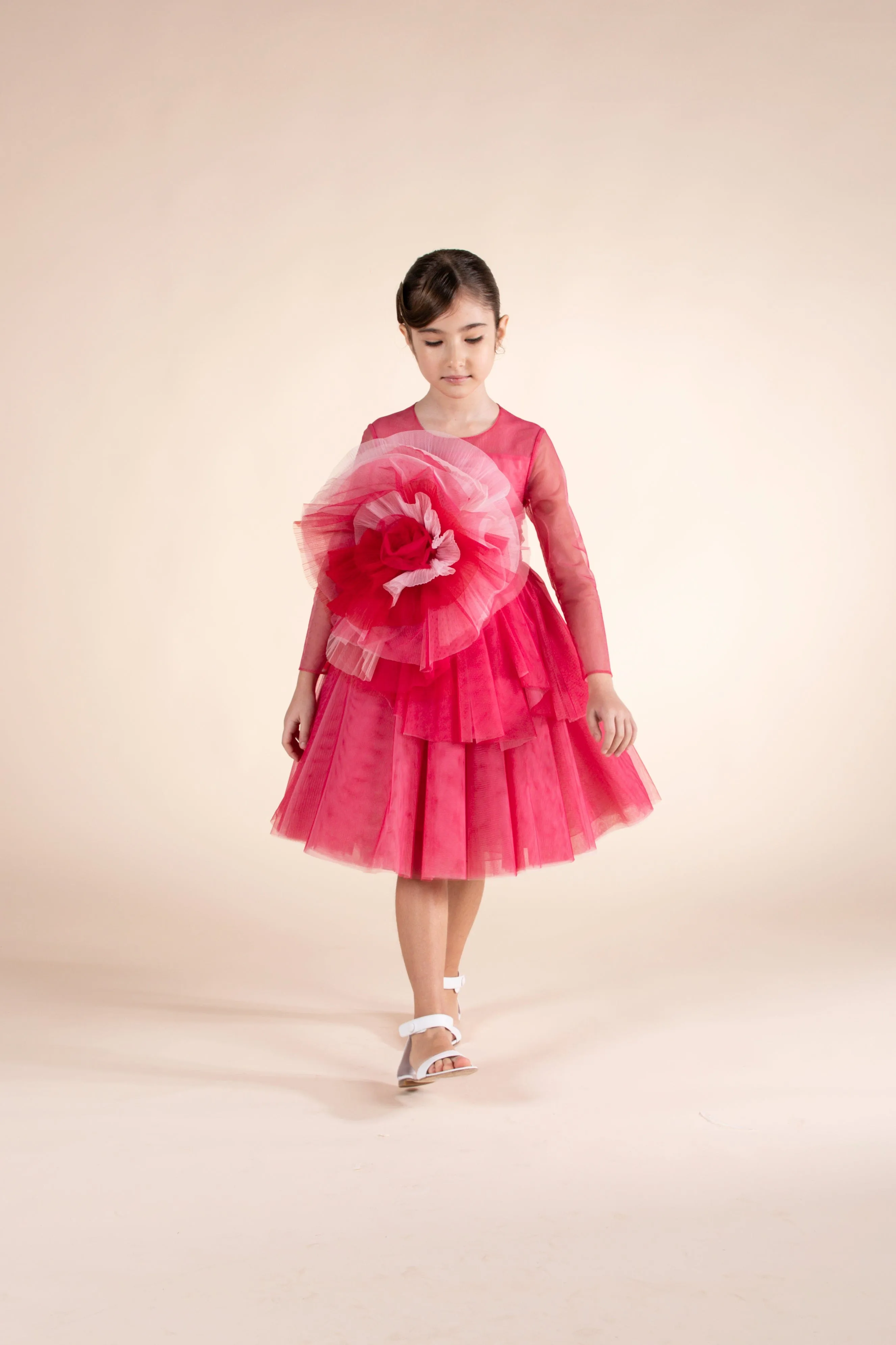 Marchesa Girls Volant Tüllkleid in Rosa