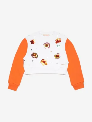 MARNI Mädchen Sweatshirt mit Blumenapplikationen in Weiß
