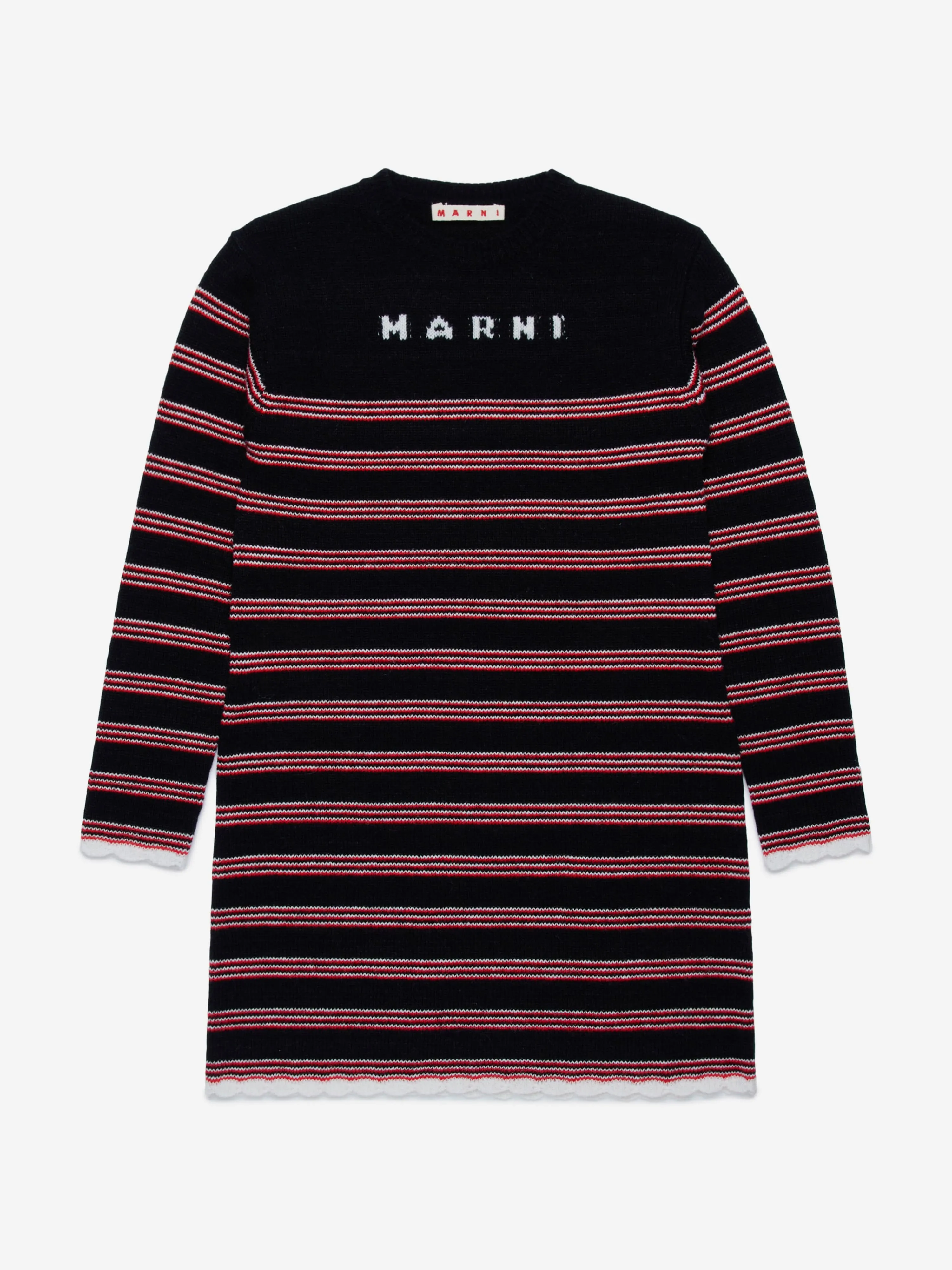 MARNI Mädchen Gestreiftes Strickkleid in Schwarz