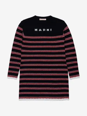 MARNI Mädchen Gestreiftes Strickkleid in Schwarz