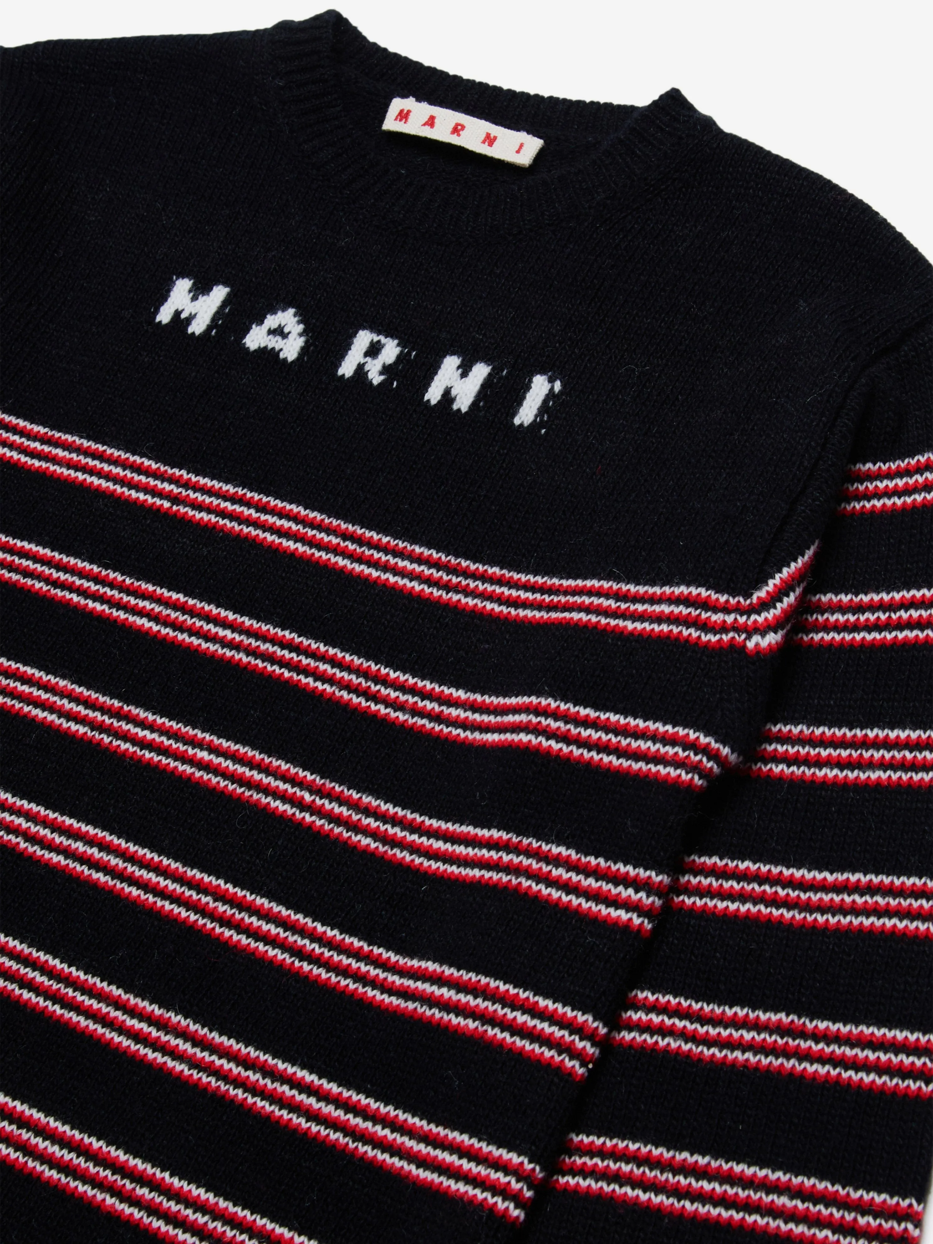 MARNI Mädchen Gestreiftes Strickkleid in Schwarz