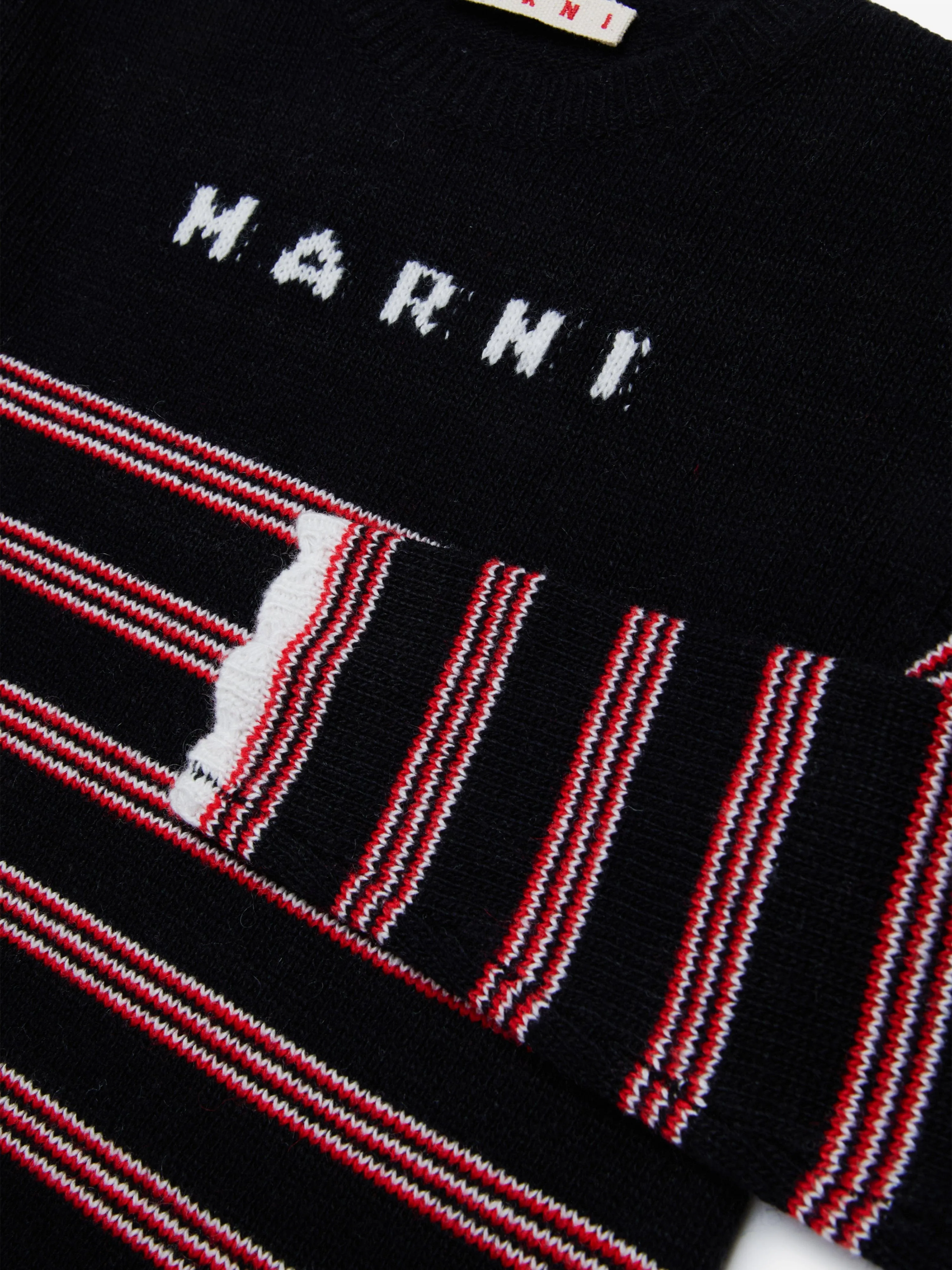 MARNI Mädchen Gestreiftes Strickkleid in Schwarz