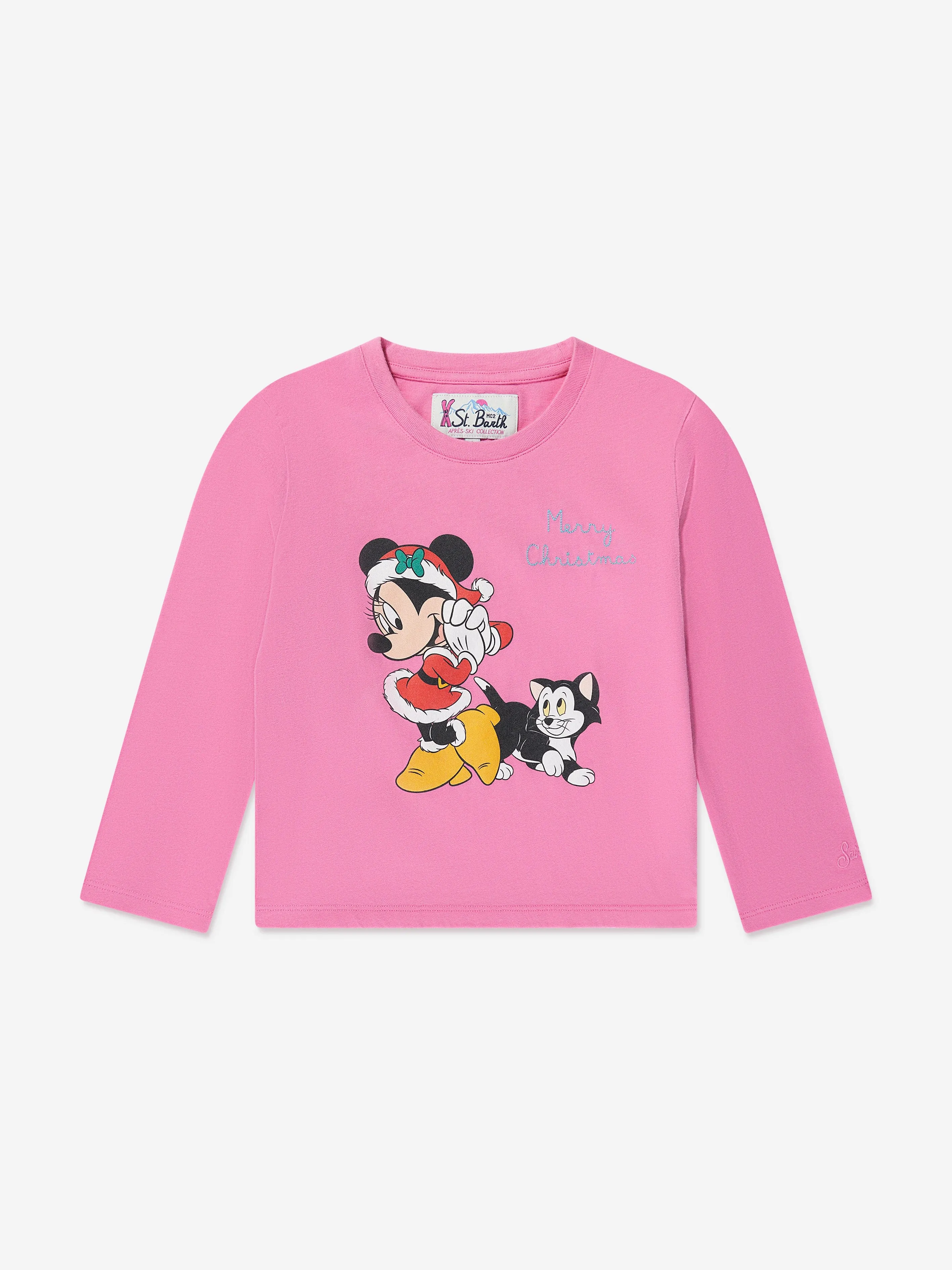 MC2 Saint Barth Mädchen Minnie Weihnachts Langarm T-Shirt in Pink