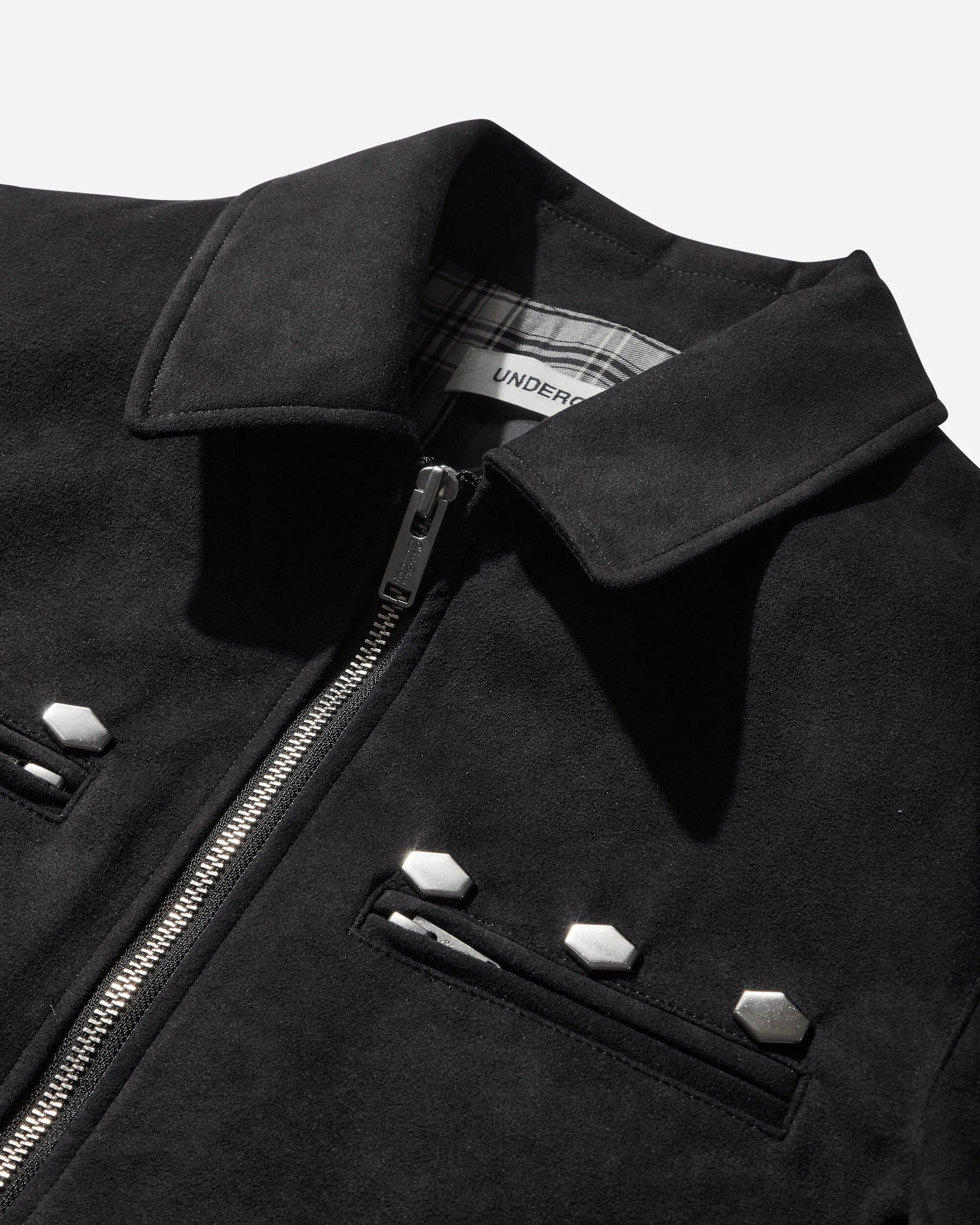 Herren Micro Suede Jacke mit Nieten Schwarz