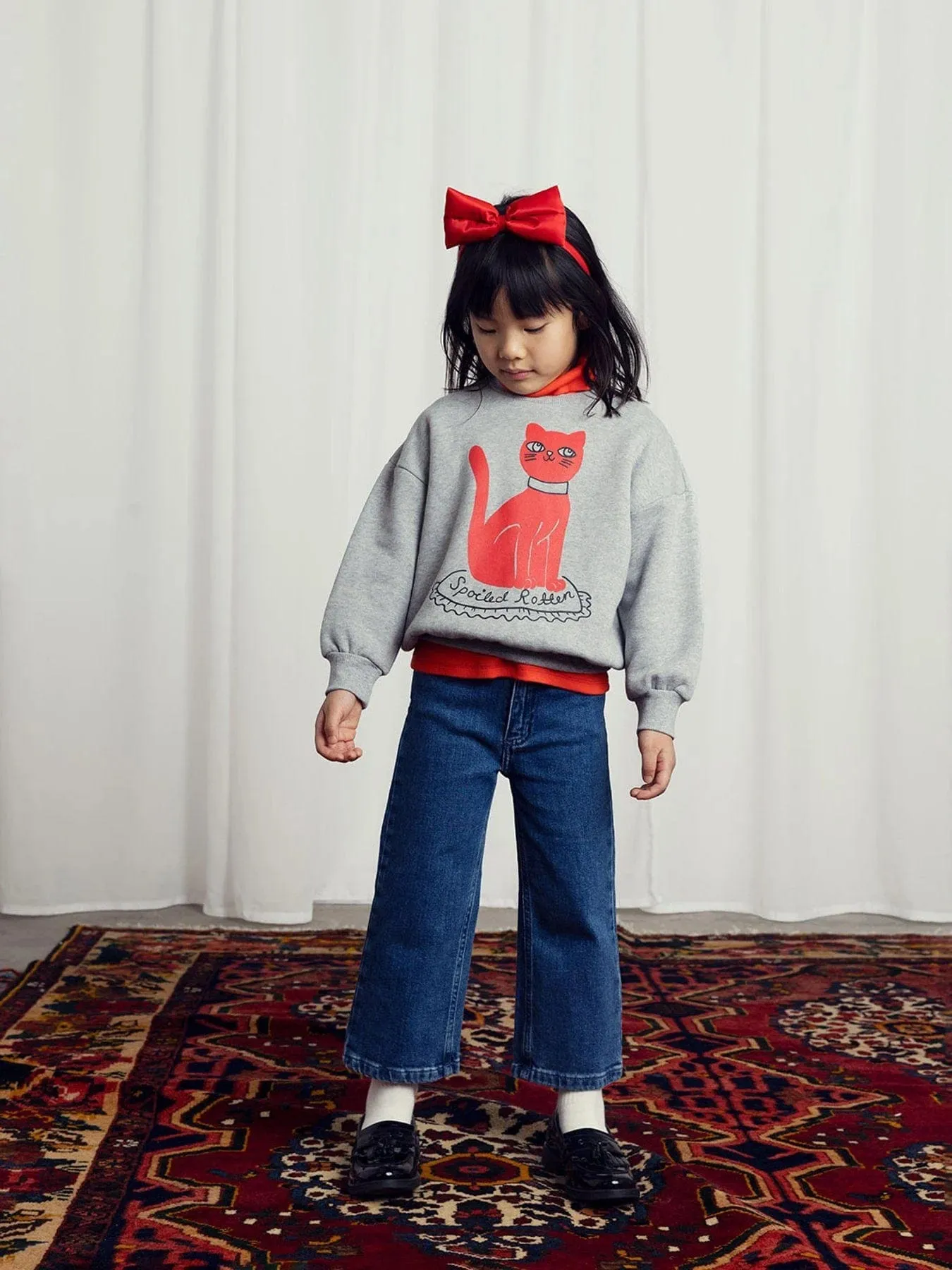 Mini Rodini Kinder Katzen Sweatshirt in Grau