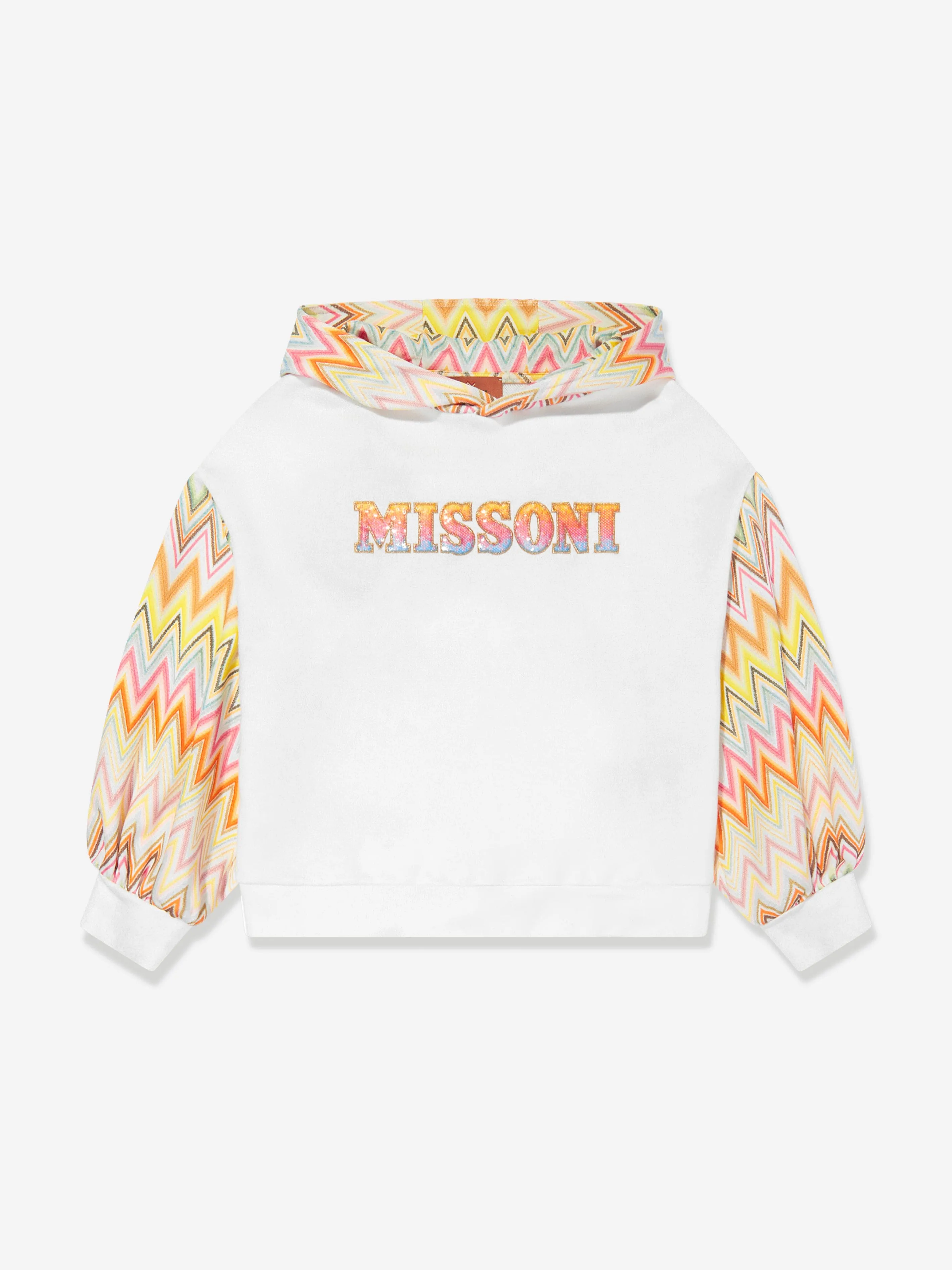 Missoni Girls Zickzack-Logo Kapuzenpullover in Elfenbein