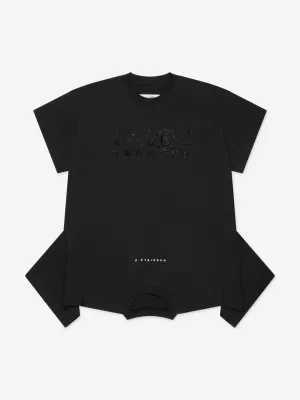MM6 Maison Margiela Mädchen Asymmetrisches T-Shirt-Kleid in Schwarz