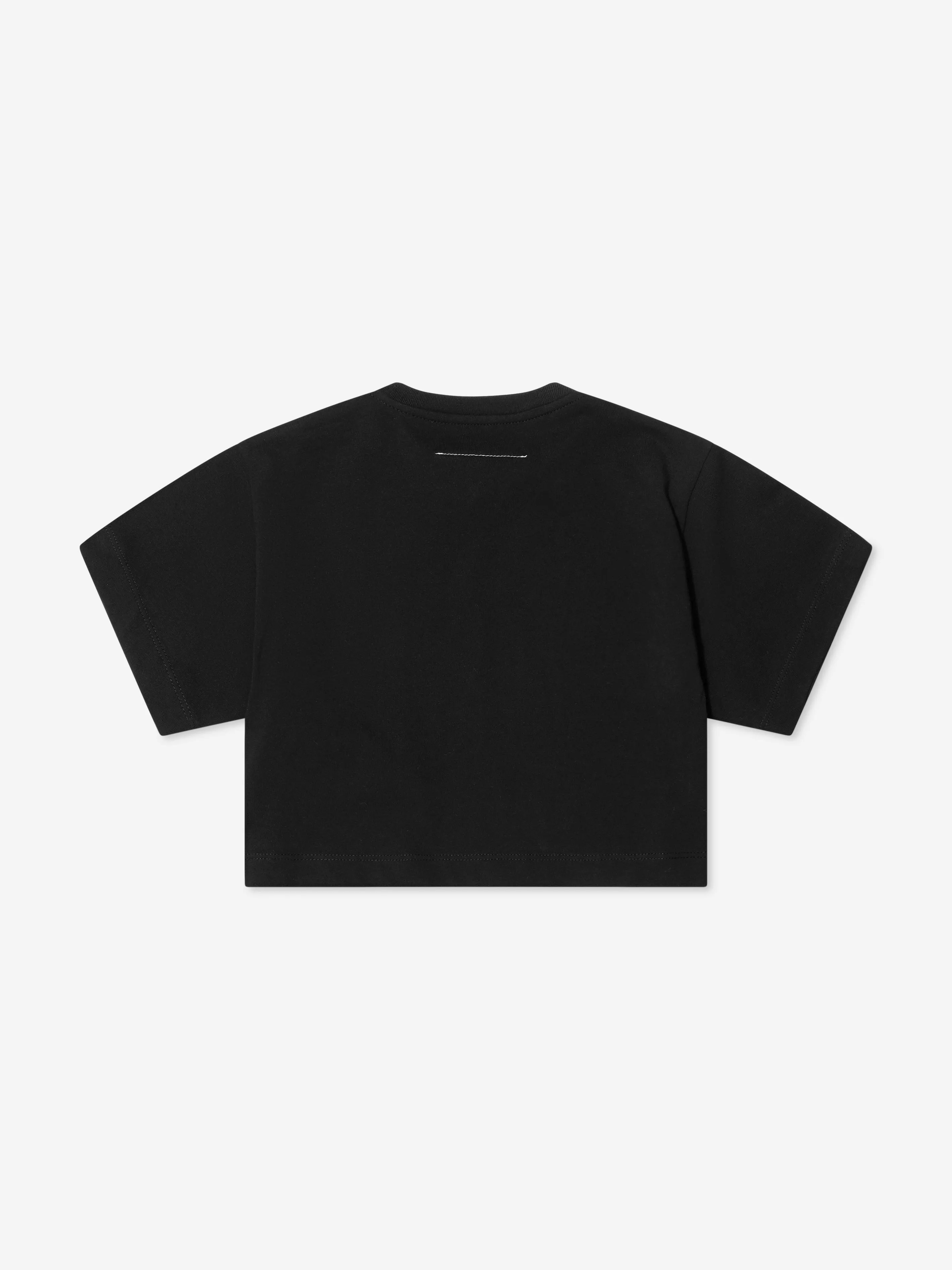 MM6 Maison Margiela Kids Cropped Logo Print T-Shirt in Schwarz