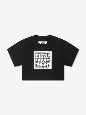 MM6 Maison Margiela Kids Cropped Logo Print T-Shirt in Schwarz