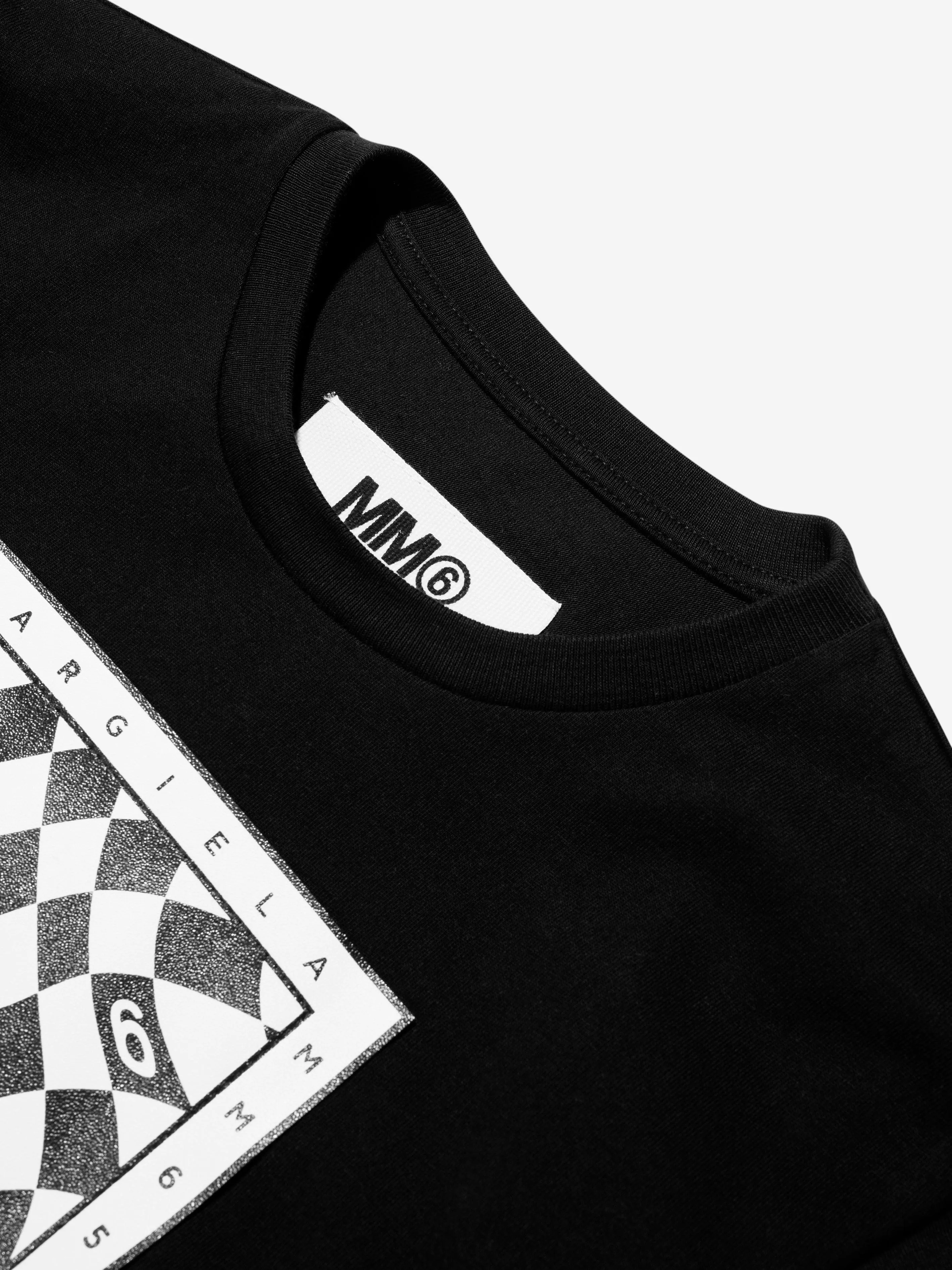 MM6 Maison Margiela Kids Cropped Logo Print T-Shirt in Schwarz