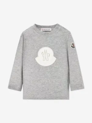 Moncler Enfant Langarm-Logo-T-Shirt für Baby-Mädchen in Grau