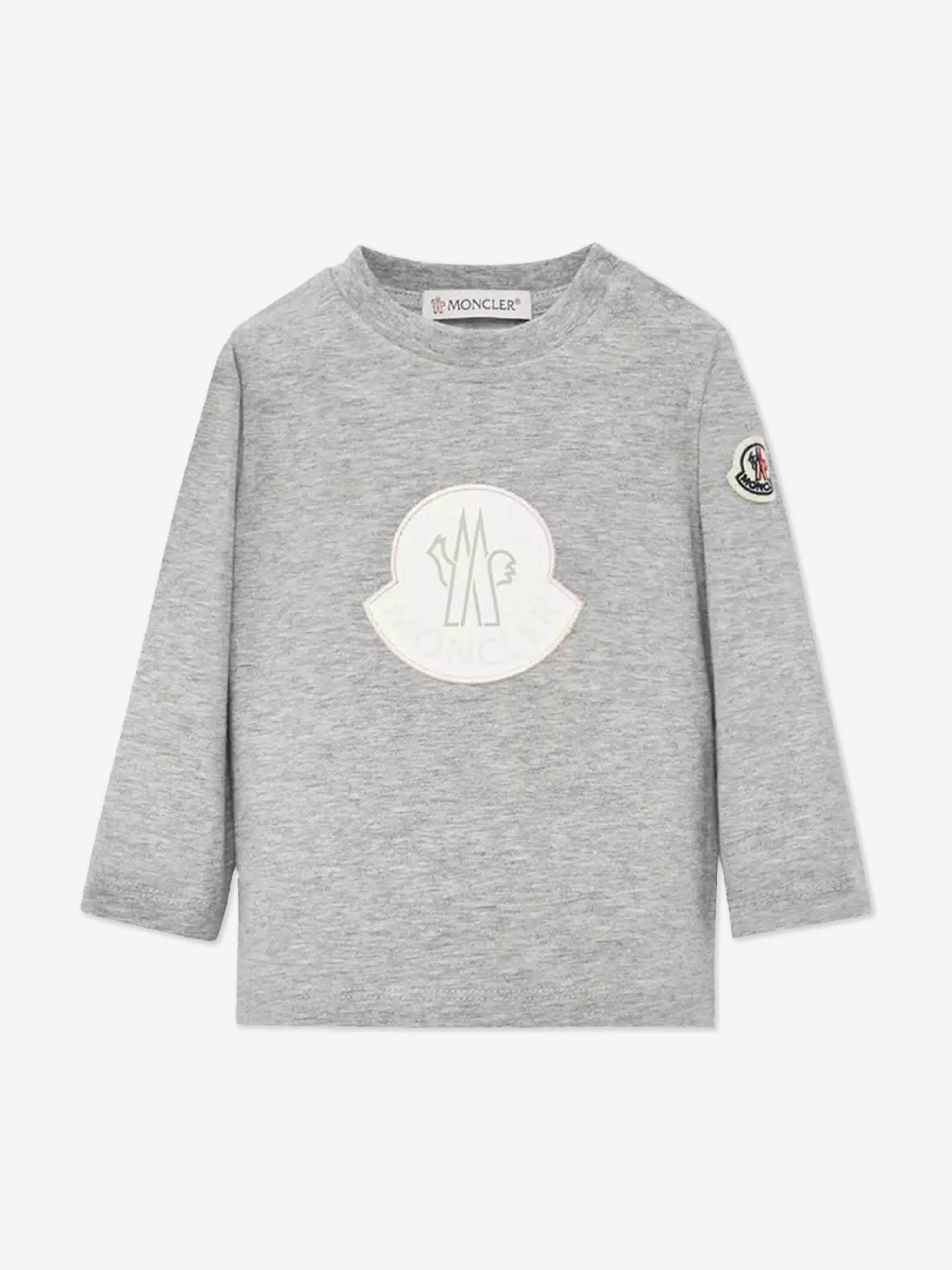 Moncler Enfant Langarm-Logo-T-Shirt für Baby-Mädchen in Grau