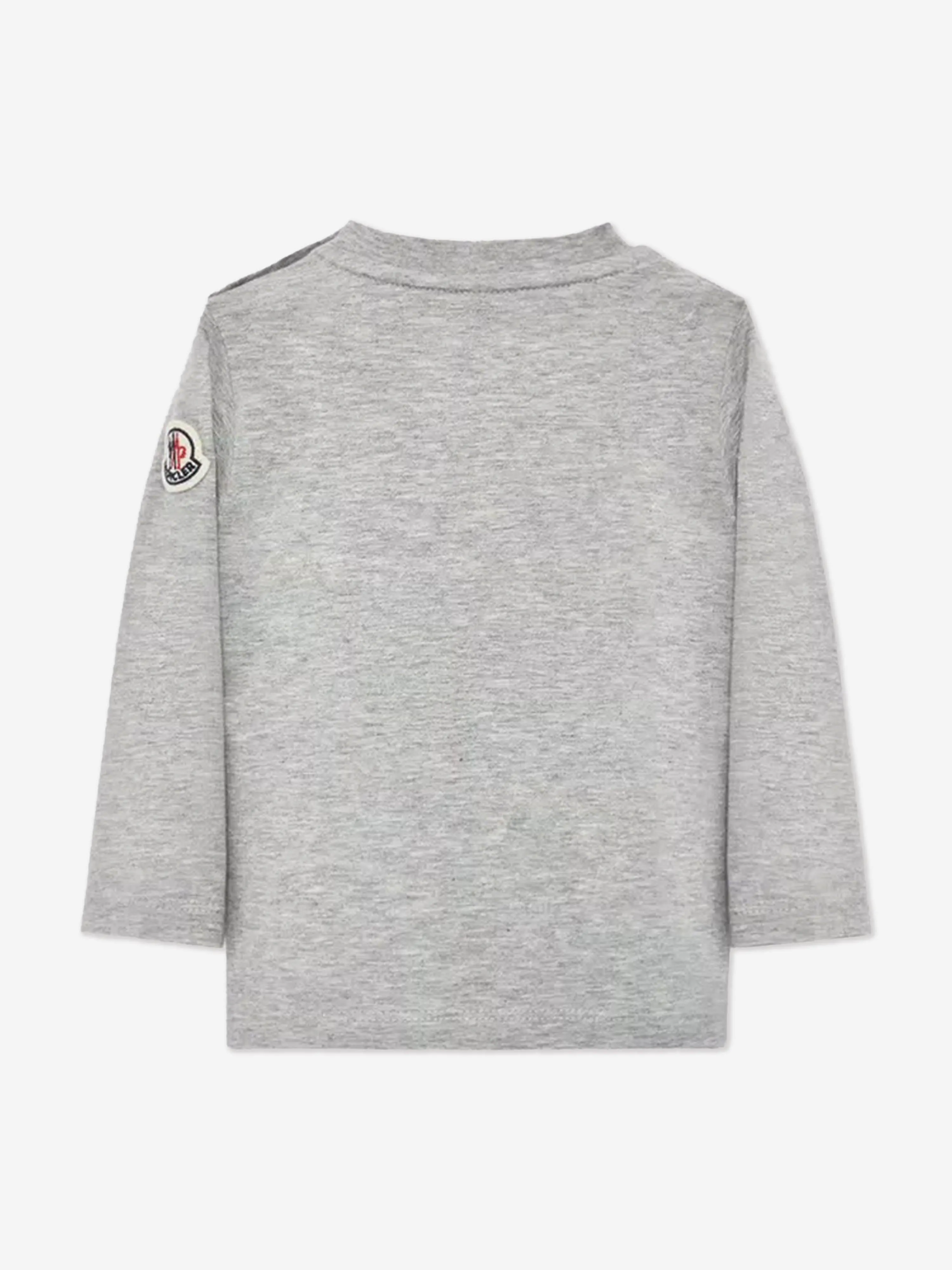 Moncler Enfant Langarm-Logo-T-Shirt für Baby-Mädchen in Grau