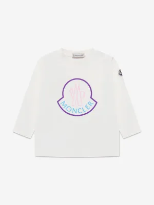 Moncler Enfant Langarm-Logo-T-Shirt für Baby-Mädchen in Elfenbein