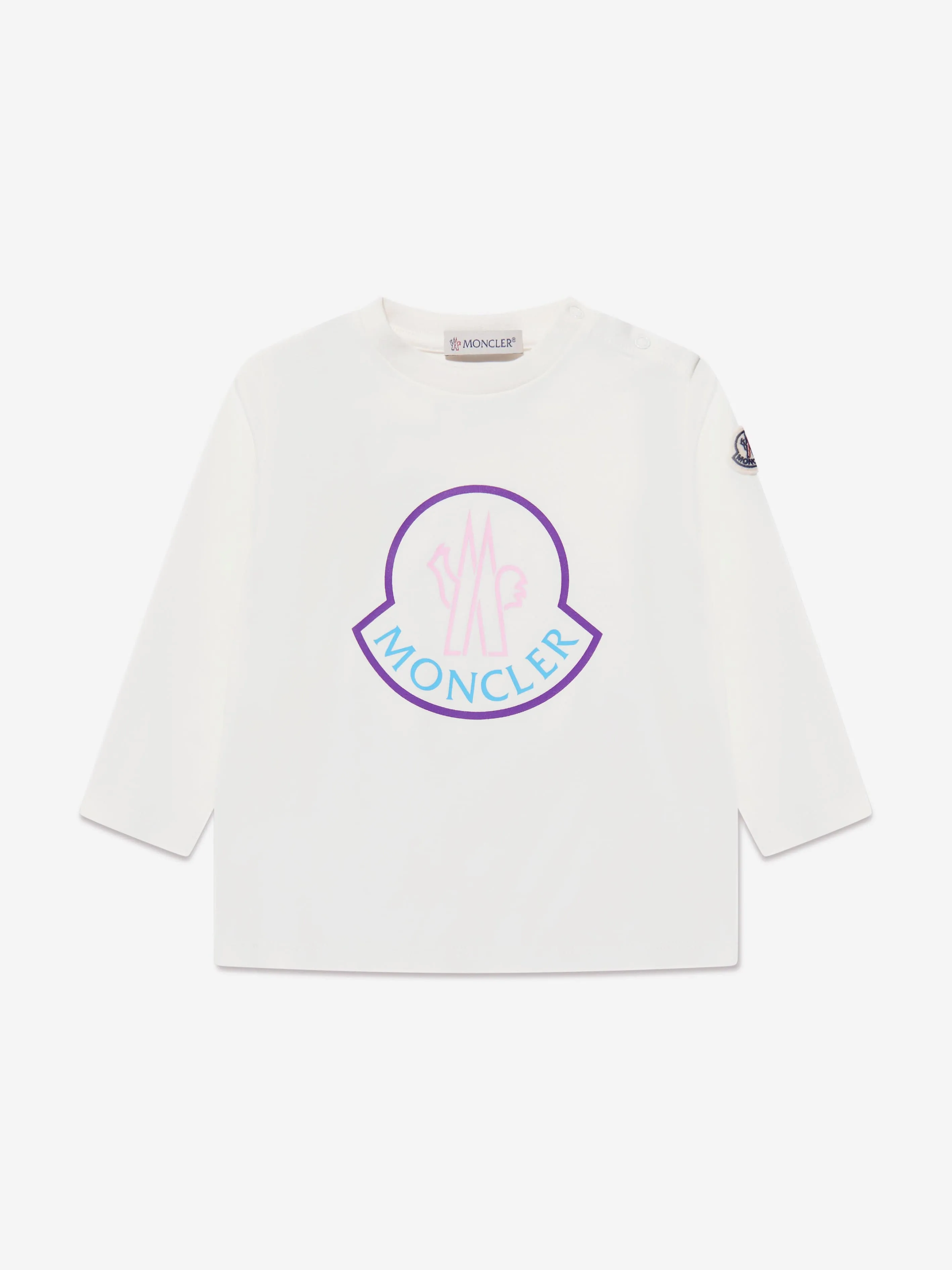 Moncler Enfant Langarm-Logo-T-Shirt für Baby-Mädchen in Elfenbein
