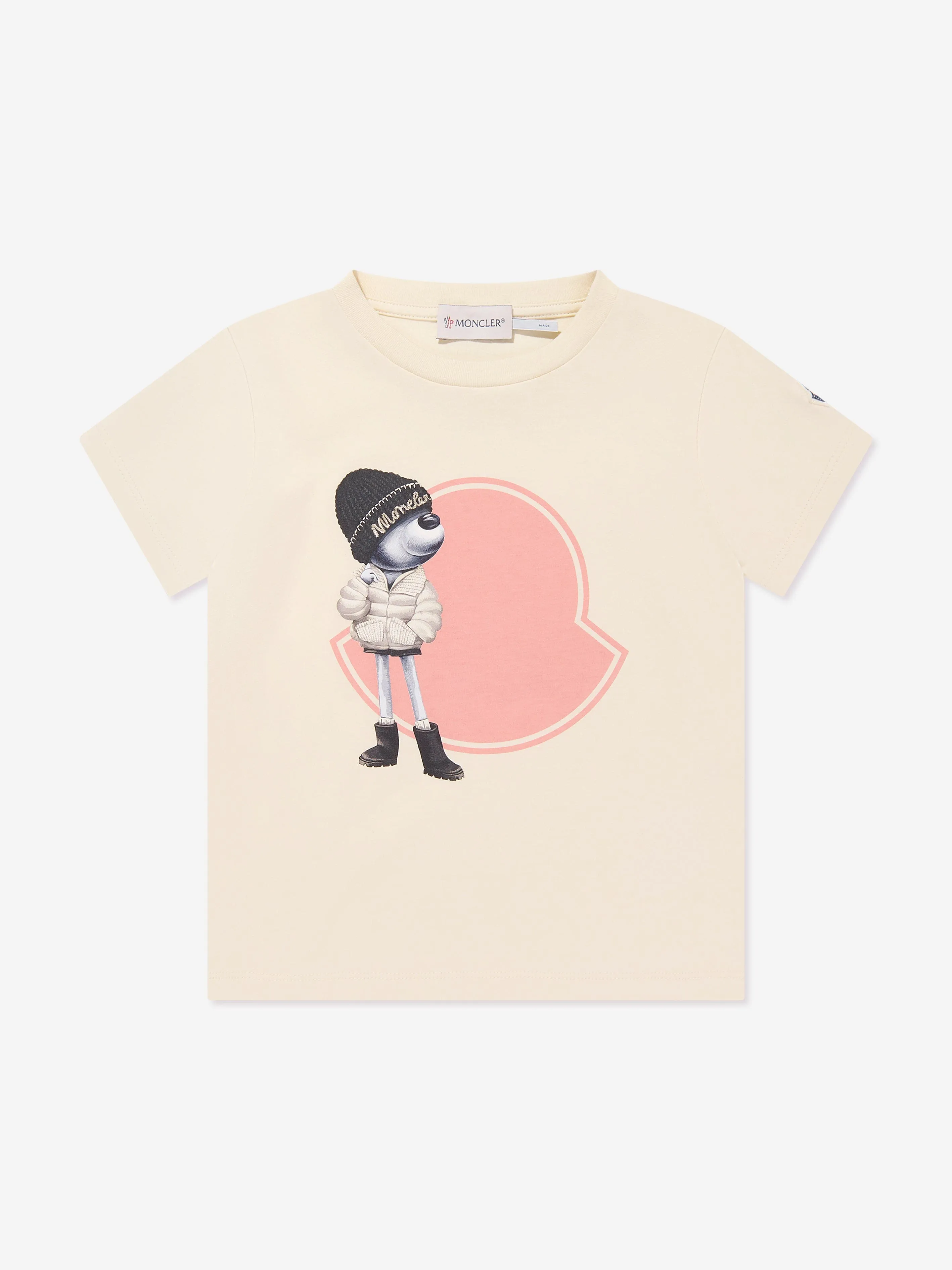 Moncler Enfant Mädchen Bären-Motiv Logo T-Shirt in Elfenbein
