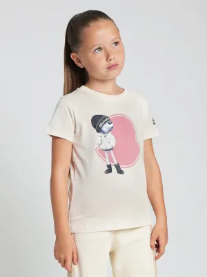 Moncler Enfant Mädchen Bären-Motiv Logo T-Shirt in Elfenbein