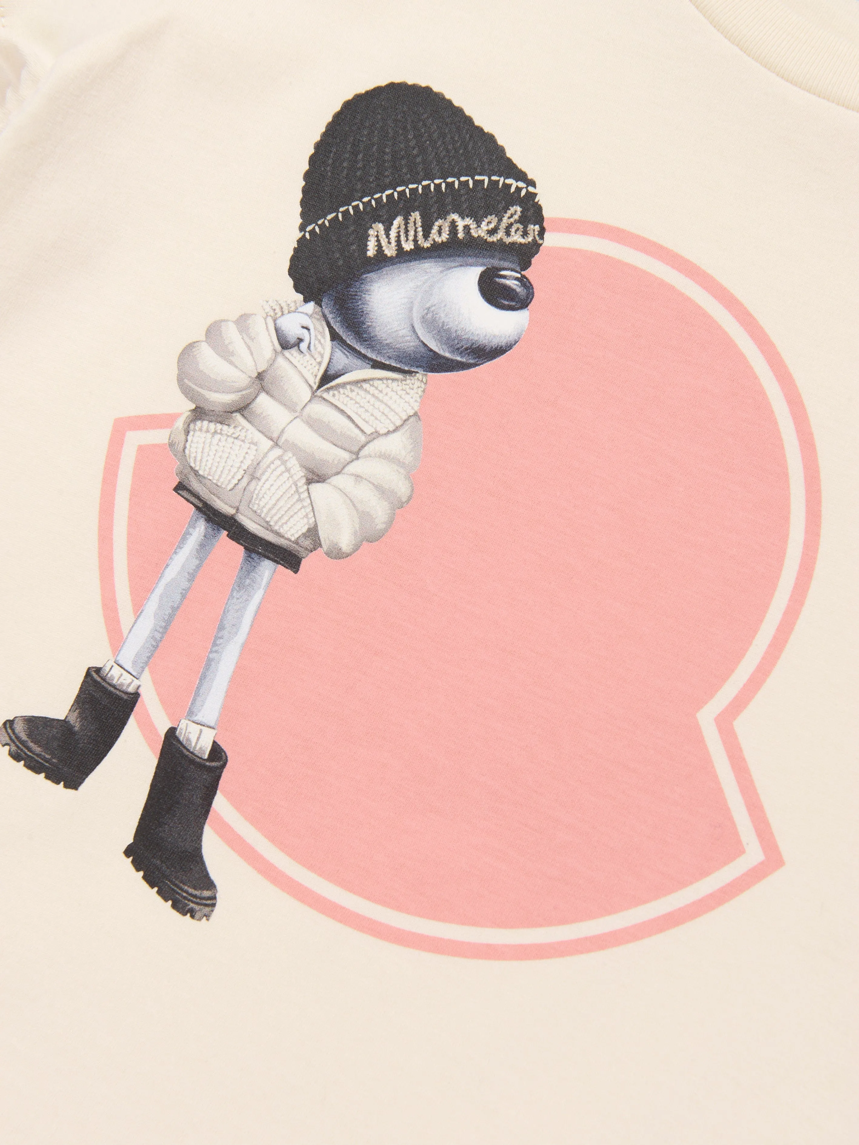 Moncler Enfant Mädchen Bären-Motiv Logo T-Shirt in Elfenbein