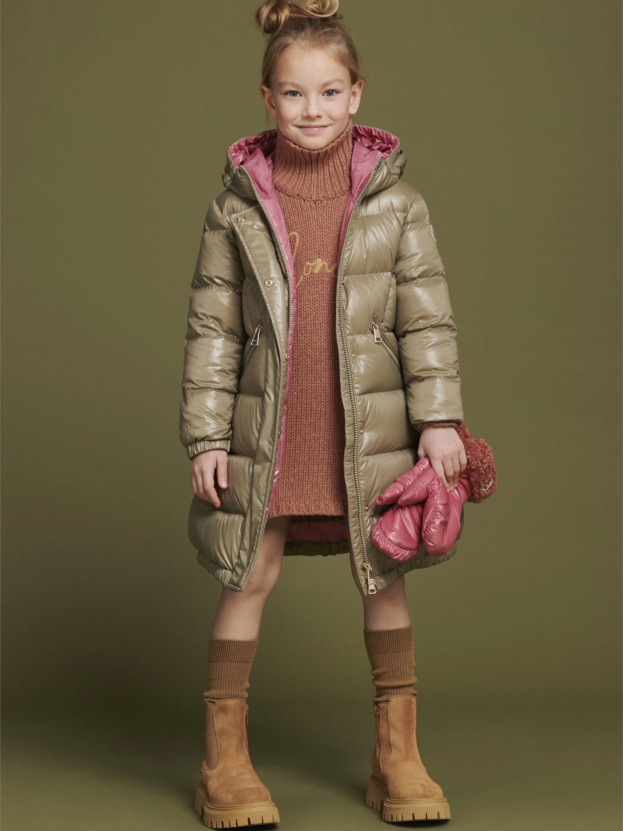 Moncler Enfant Mädchen Daunengefütterter Bellevue Langmantel in Beige