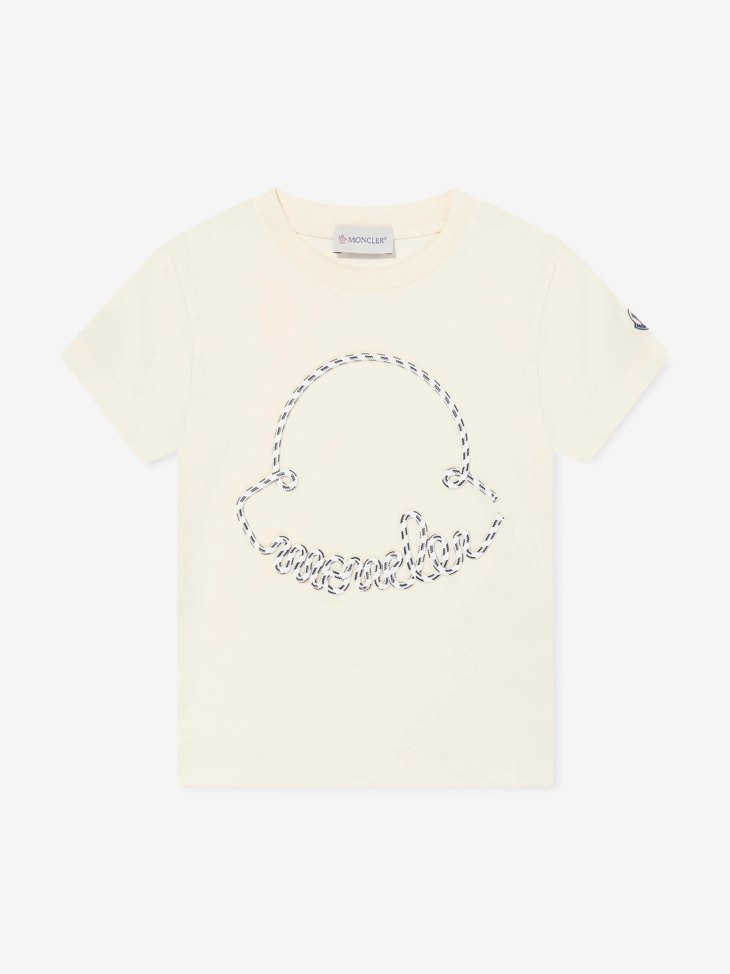 Moncler Enfant Mädchen Besticktes Logo T-Shirt in Elfenbein