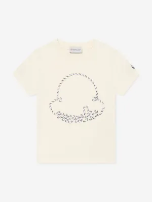 Moncler Enfant Mädchen Besticktes Logo T-Shirt in Elfenbein