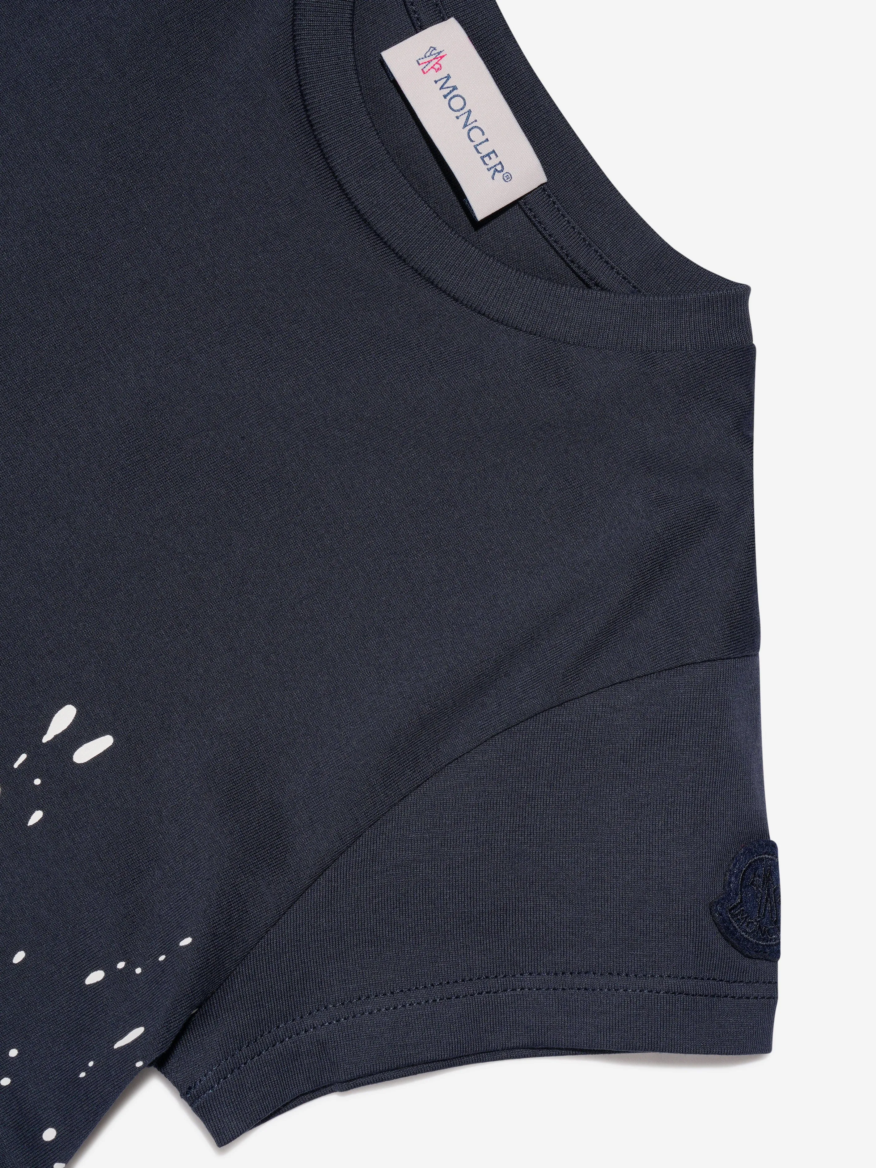 Moncler Enfant Mädchen Logo Print T-Shirt in Marineblau