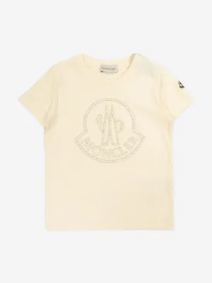Moncler Enfant Mädchen Logo T-Shirt in Elfenbein