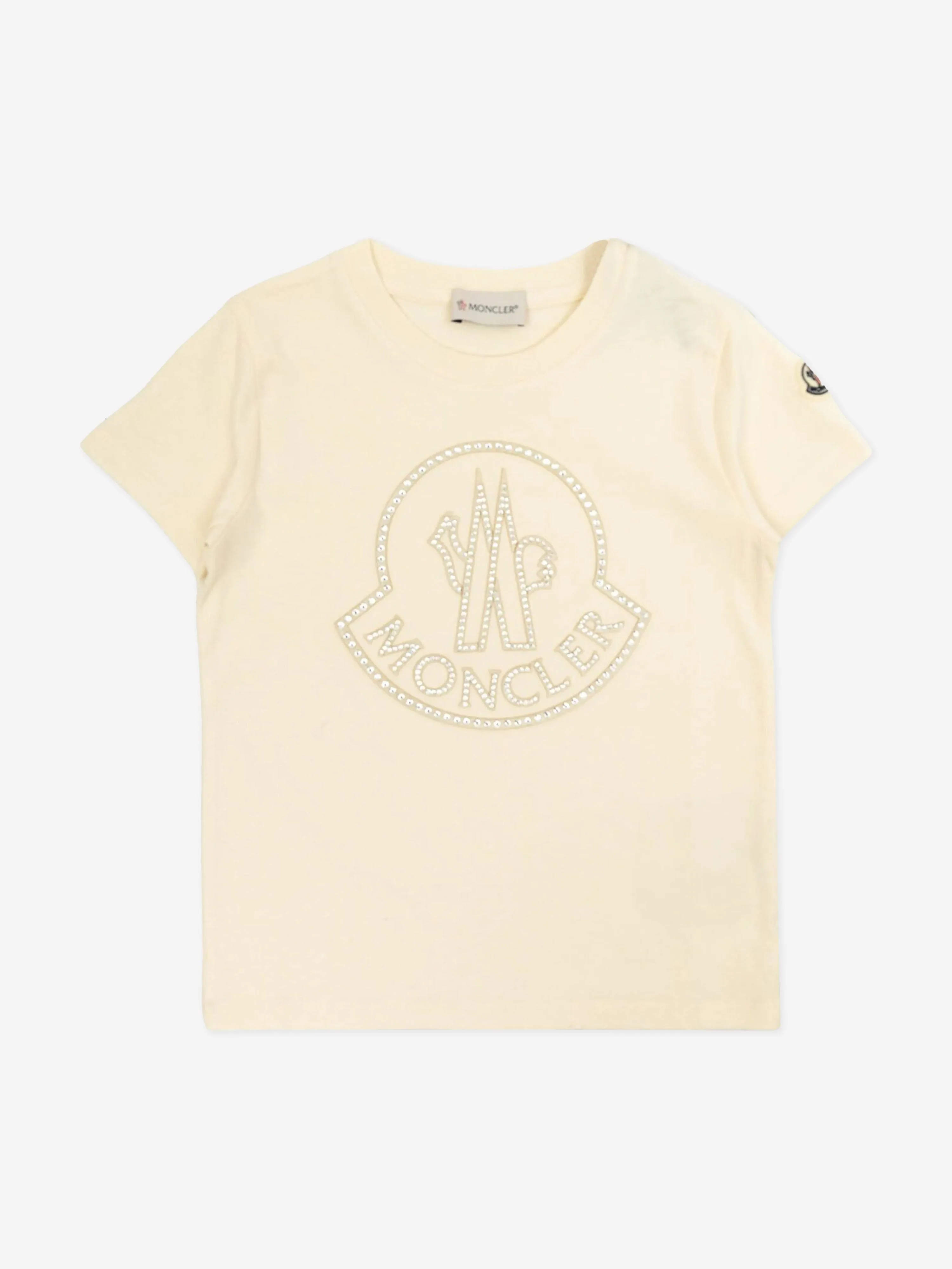Moncler Enfant Mädchen Logo T-Shirt in Elfenbein