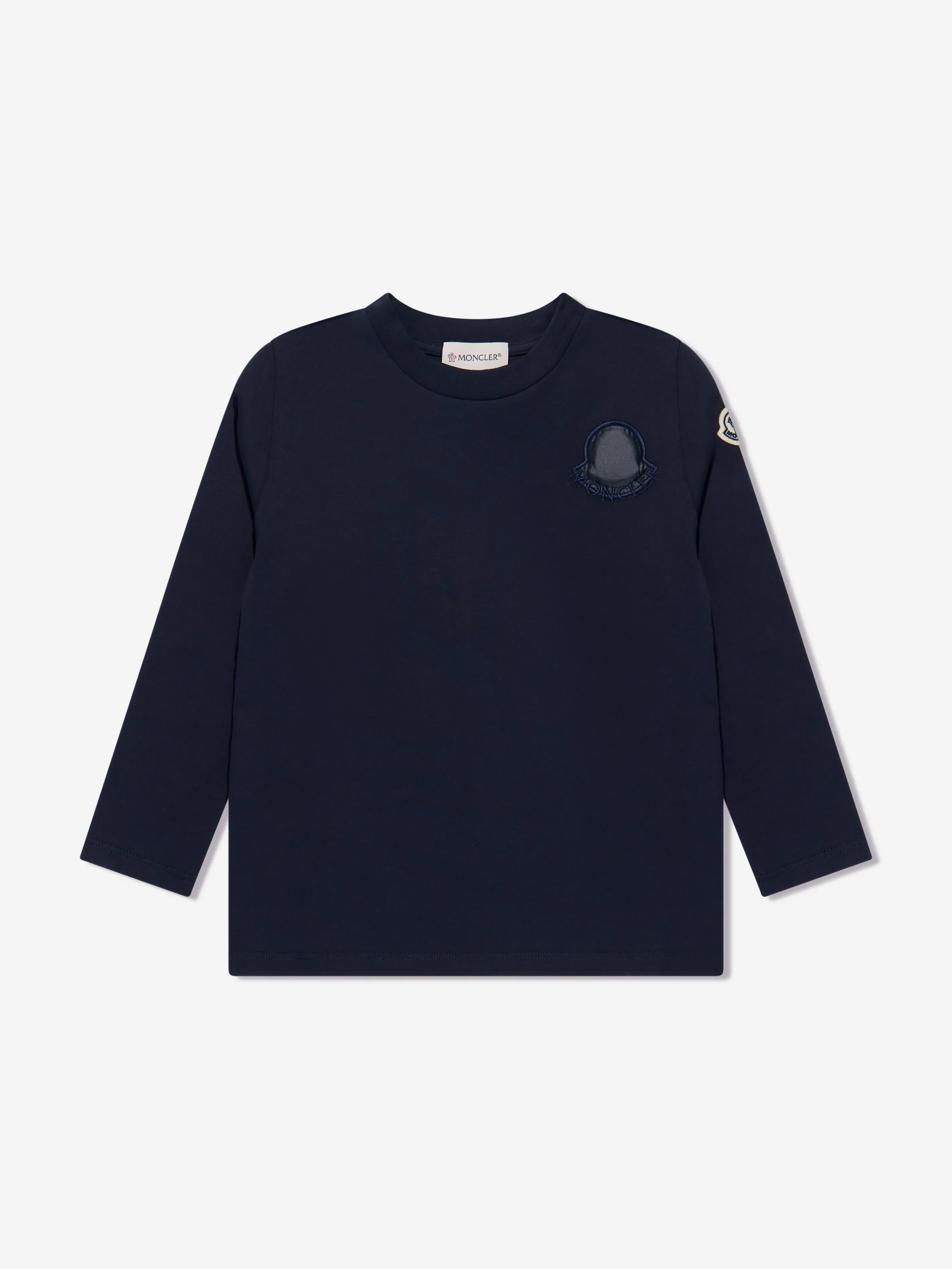 Moncler Enfant Mädchen Langarm Logo T-Shirt in Marineblau